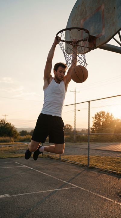 AI basketball dunk video: AI-generated sample scene with fictional characters