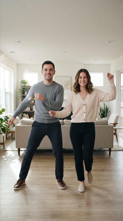 AI dance video: AI-generated sample scene with fictional characters