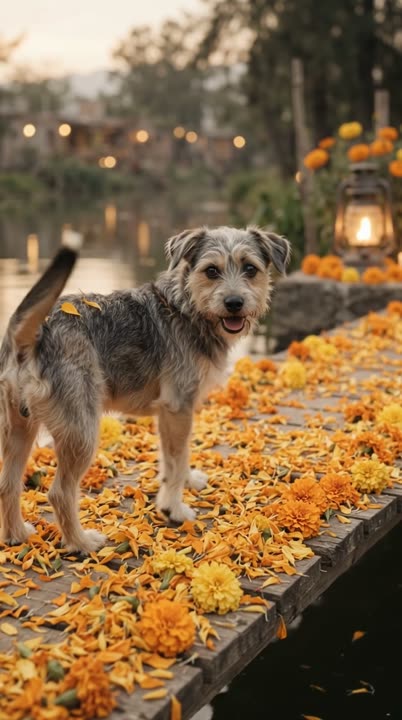 AI Día de Muertos pet video: AI-generated sample scene with fictional characters