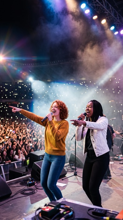 AI concert video: AI-generated sample scene with fictional characters