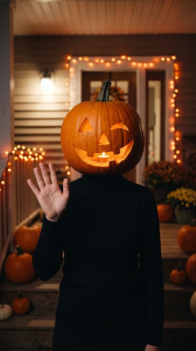 AI pumpkin head video: AI-generated sample scene with fictional characters