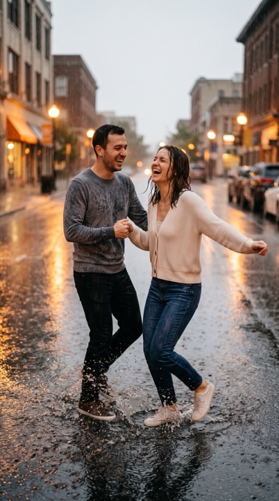 Rain dance AI: AI-generated sample scene with fictional characters